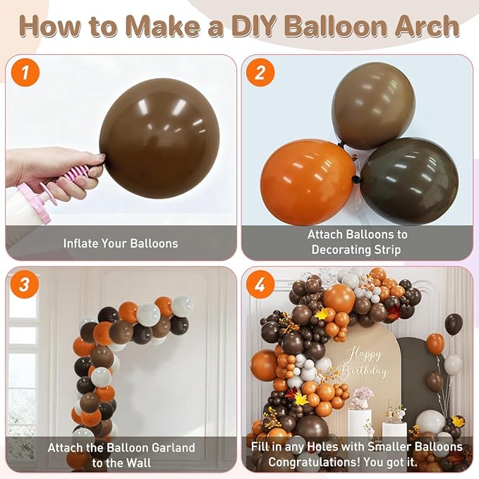 Brown and Orange Balloon Garland Arch Kit, 167Pcs Burnt Orange Dark Chocolate Brown Dusty Gray Balloons for Boho Birthday Bridal Baby Shower Thanksgiving Wedding Party Decoration