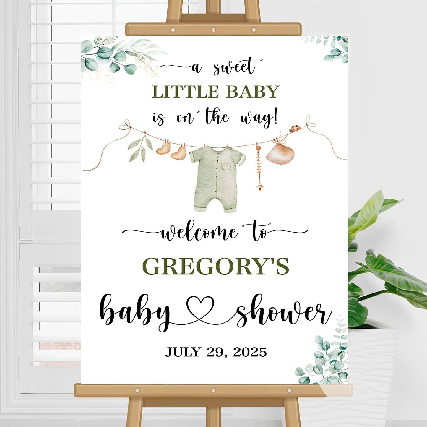Personalized Clothes Baby Shower Welcome Sign, Baby Boy Signs For Baby Shower, Safari Green Floral Baby Shower Welcome, Baby Boy Sign For Baby Shower For Out Door, Welcome Home Baby Boy Yard Sign