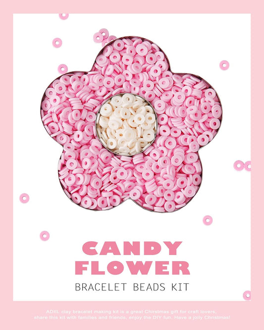 ADIIL 7200pcs Clay Beads Bracelet Making Kit, 6mm Polymer Heishi Beads for Jewelry Making, Friendship Bracelet Kit Birthday Gift for Adults Pink
