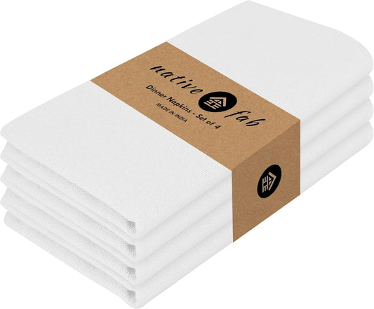 Native Fab Solid Cloth Napkin Set of 4, 100% Cotton, Washable, Reusable Dinner Cloth Napkin 17x17 inches, Table Decor Napkins for Dinner, Events, White