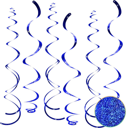 30 pcs Blue Hanging Swirls Decorations Swirl Party Decorations Plastic Party Streamer for Ceiling, 26"