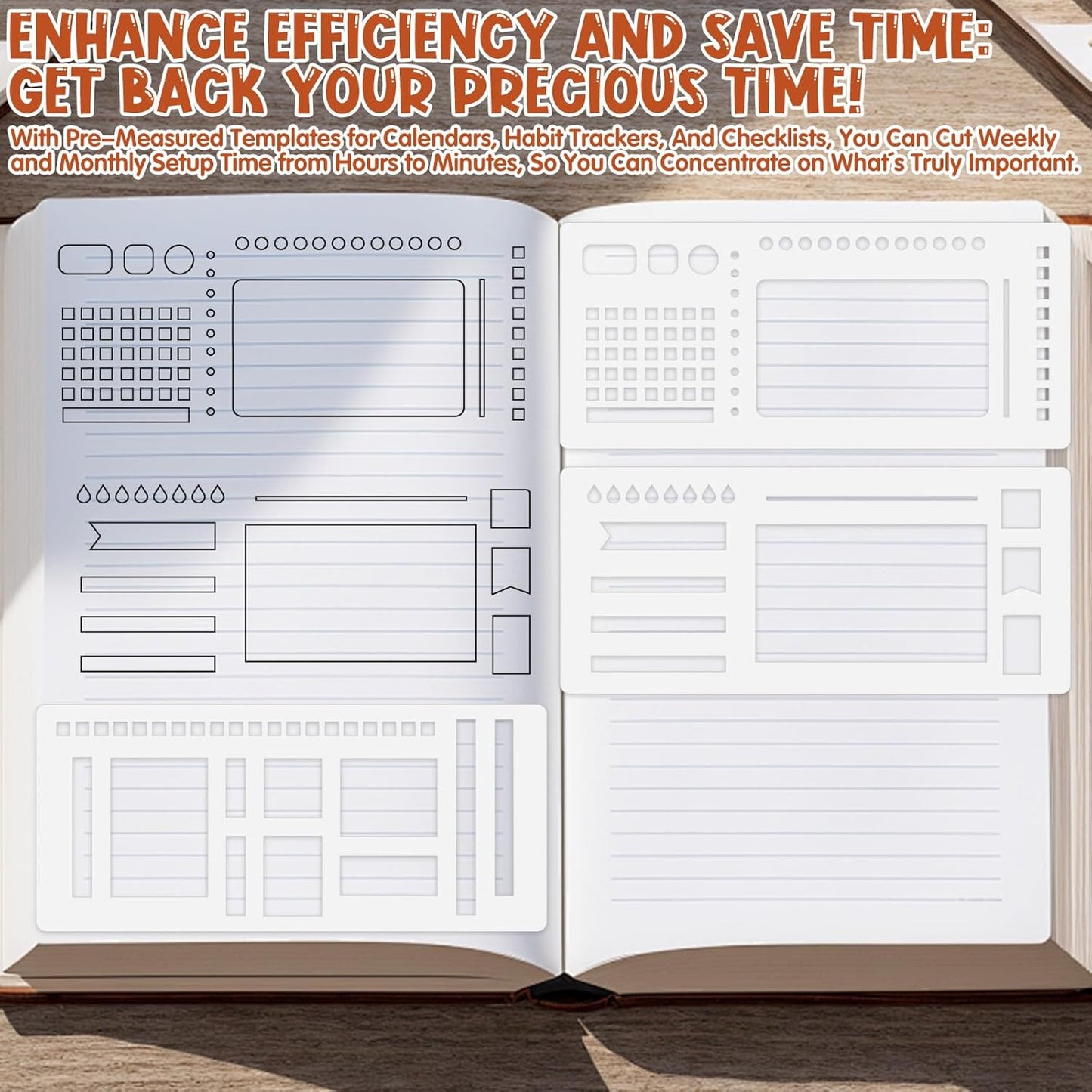 3Pcs Journal Stencil Set, Reusable Planner Stencils Templates Create Custom Weekly & Monthly Layouts for Dot Grid Journals, Enhanced Efficiency for Planning & Journaling Enthusiasts