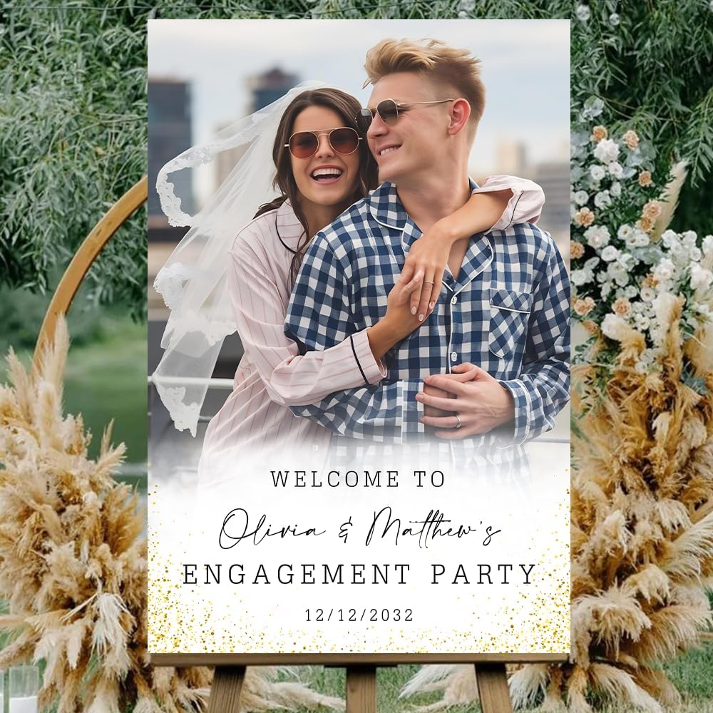 Personalized Engagement Welcome Sign – Minimalist Engagement Party Yard Sign – We’re Engaged Signs – Engagement Party Decorations for Couple - She Said Yes! (Version 9)