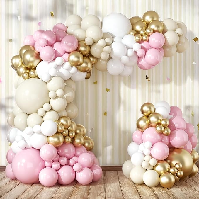 Pink and White Gold Balloons Arch Kit-164pcs Sand White Gold Pink Balloons Garland Kit for Mothers Day, Birthday, Christening, Baby Shower, Bridal Shower, Engagement Party Decorations