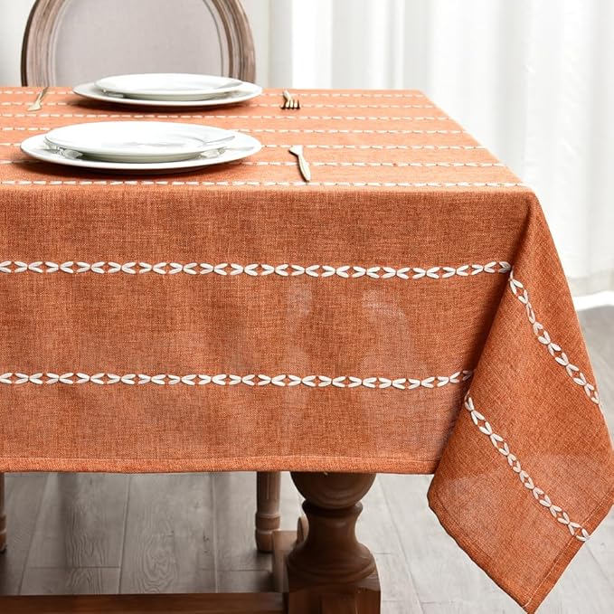 Zobesta Orange Table Cloth Rectangle Table 98 x 53 Inch, Farmhouse Tablecloth Cotton Tablecloth for Rectangle Tables,Washable Dining Table Cover for Halloween,Thanksgiving, Dining, Outdoor,Fall