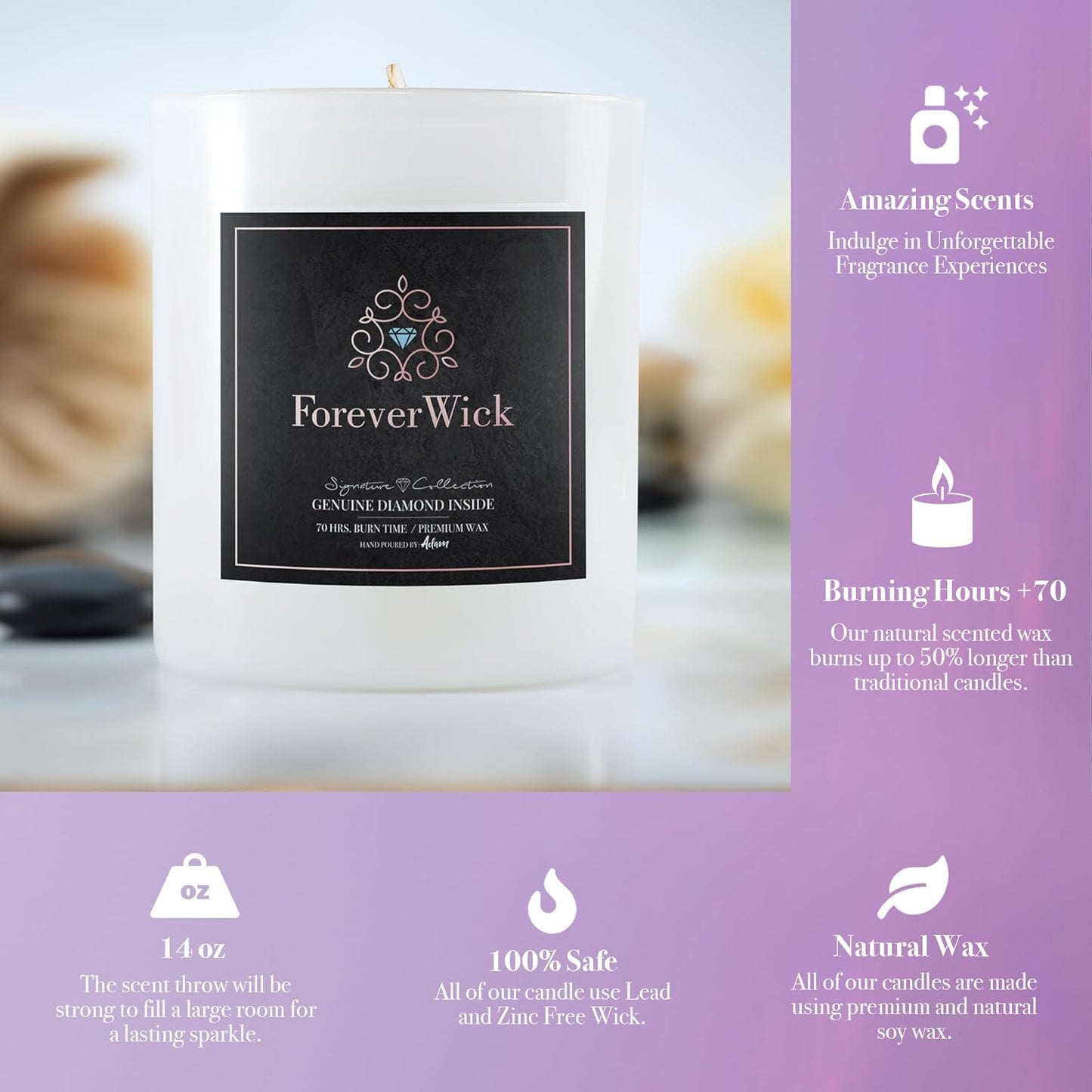 ForeverWick Surprise Candle with Diamond Inside | Foreverwick Candles | Scented Soy Candles Gifts for Women Anniversary Candle Wax | Romance Candles All-Natural Organic Soy Candle 14oz | 70h
