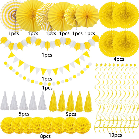 ZERODECO Party Decorations, 41 Pcs Yellow Papar Fans Pompoms Garlands String Tissue Paper Tassel for Graduation Congrats Grad New Years Spring Festival Wedding Birthday Party