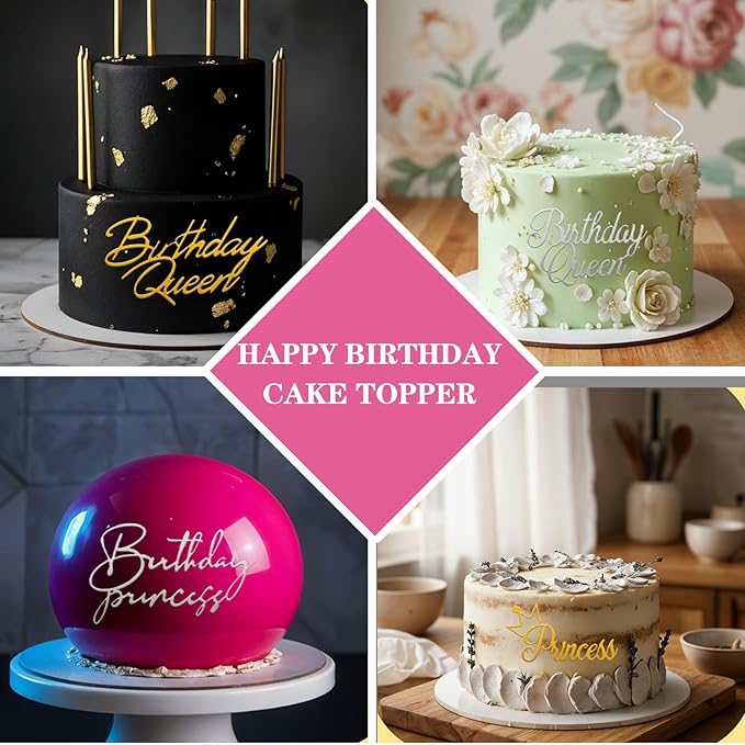 14pcs Birthday Queen Cake Topper Acrylic Gold Happy Birthday Queen Cake Topper for Women Queens Birthdays Decorations Cakes Decoration for Women Girls Valentine's Day Mother's Day