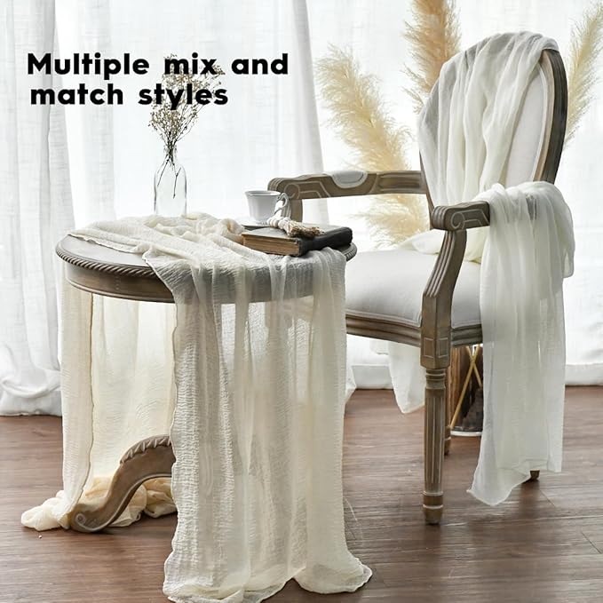 Artoid Mode Boho Beige Gauze 3 Pieces Wedding Table Runner, 120 Inch Birthday Fabric Kitchen Dining Holiday Table Decor for Home Party Indoor