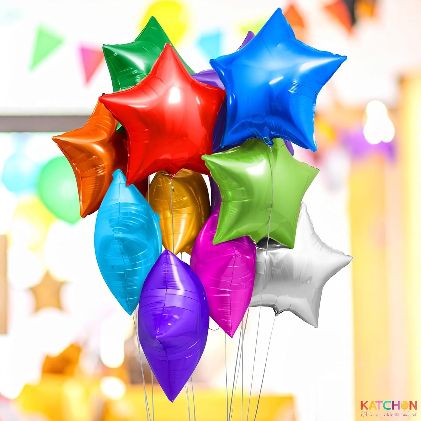 KatchOn, Huge, Multicolor Star Balloons - 18 Inch, Pack of 12 | Large Foil Star Balloons for Birthday Party Decorations | Rainbow Party Balloons, Baby Shower, Kids Party Decorations and Event Backdrop