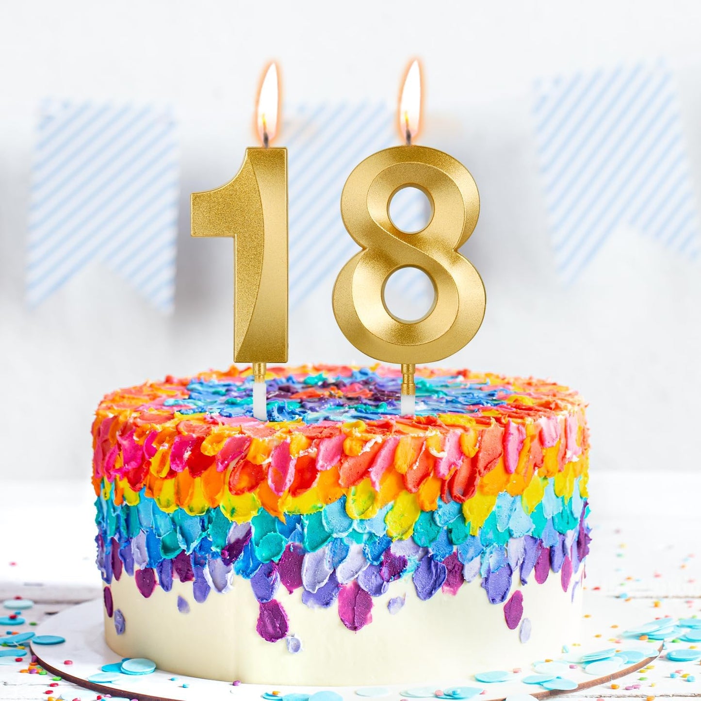 Birthday Candles, 1.96 Inch Number 18 Happy Birthday Candles, Number Candles Decoration for Birthday Party and Anniversary Celebration(Champagne Gold)