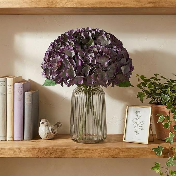 2Bouquets Artificial Fake Flowers Plants Silk Hydrangea Arrangements Wedding Bouquets Decorations Plastic Floral Home Kitchen Garden Party Festival Bar DIY (Grey Purple)