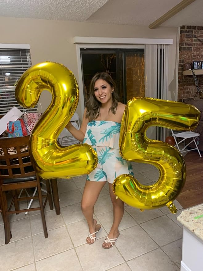 Balloon Numbers 40 Inch 5 Ballon for 5th Birthday Decorations, 15 25 35 50 Big Gold Number Balloons for Wedding Graduation Party Decor