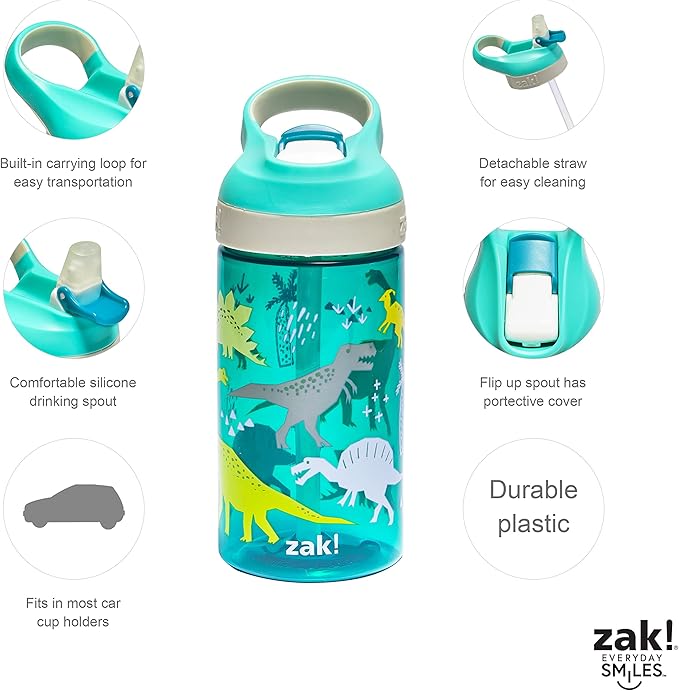 Zak Designs 5-Piece Dinnerware Set, Dinosaur - Durable Plastic & Stainless Steel - Includes Water Bottle, 8-Inch Plate, 6-Inch Bowl, Fork & Spoon - Suitable for Kids Ages 3+