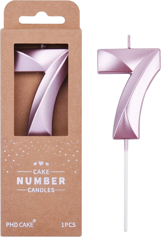 PHD CAKE 2.76 Inch Diamond Rose Gold 7 Number Birthday Candles, Rose Gold Number Candles, Cake Number Candles, Party Celebration