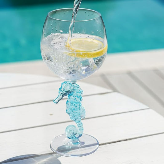 Supreme Housewares Seahorse Stem Wine Glasses, Blue Seahorse-Shaped Reusable Shatterproof Acrylic Glass for Red or White Wine, Poolside, Outdoors, Parties, 18 oz, Set of 2