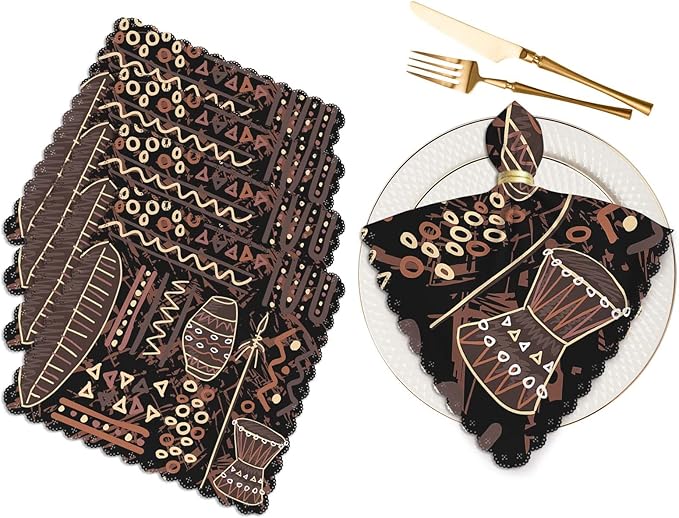 Yibeas Hand Painted Art Drum Cloth Table Napkins Set of 4 African Element Table Decoration Dinner Napkins for Kitchen 18 x 18 inch