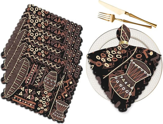 Yibeas Hand Painted Art Drum Cloth Table Napkins Set of 4 African Element Table Decoration Dinner Napkins for Kitchen 18 x 18 inch