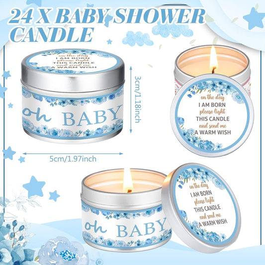 MTLEE 24 Pcs Flowers Baby Shower Party Favors Candles Lavender Scented Baby Shower Favors for Guests Rustic Tealights Candles Gender Reveal Return Gifts Girl Boy(1.2 Oz, Blue)