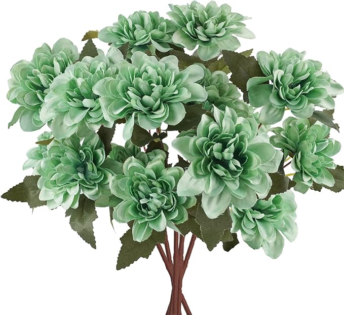 Uieke 6PCS Chrysanthemum Flowers Artificial Daisy Mums Flowers with Stem for Home Party Wedding Bouquet Spring Summer Table Centerpieces Decor (Teal Turquoise)