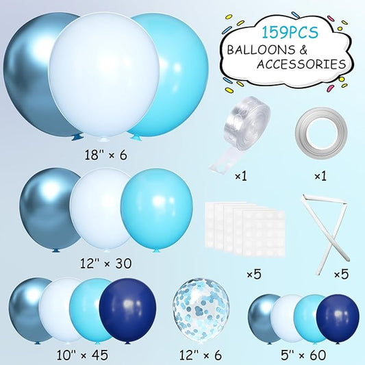 MEBAY Blue Balloon Arch Kit, 147 Pcs Metallic Macaron Light Navy Blue Balloons Garland with Confetti for Baby Shower Birthday Wedding Ocean Themed Party Decoration