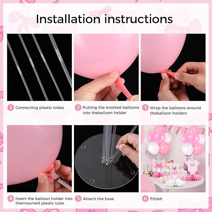 6 Set Pink Baby Shower Decorations Pink Balloon Centerpiece for Tables with Balloons Stand Kit for Baby Girl Princess Birthday Wedding Bridal Shower Graduation Mother's Day Party Decorations