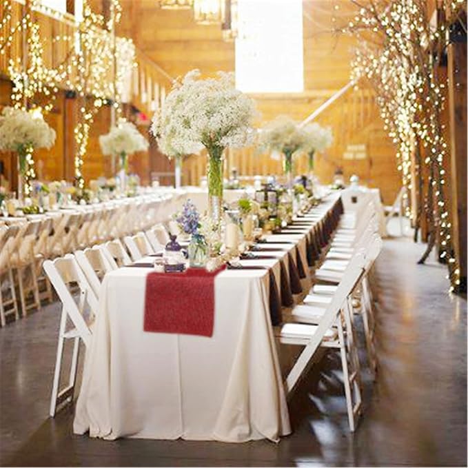 Burgundy Valentines Day Decor Table Runner Burlap Table Cloth 2 Packs Farmhouse Natural Burlap Table Runners Jute for Bridal Shower Party Style Living Room Decorations