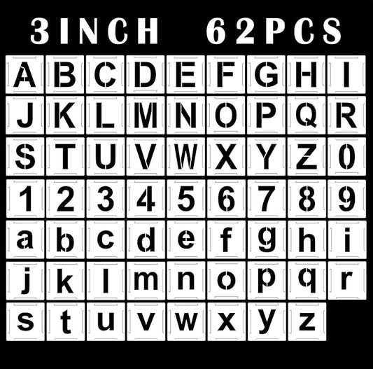 3 Inch Letter Stencils for Painting, 62 Pcs Reusable Plastic Letter Number Stencils, Interlocking Template Kit for Painting on Wood, Wall, Fabric, Rock, Chalkboard, Signage Interlocking Template Kit