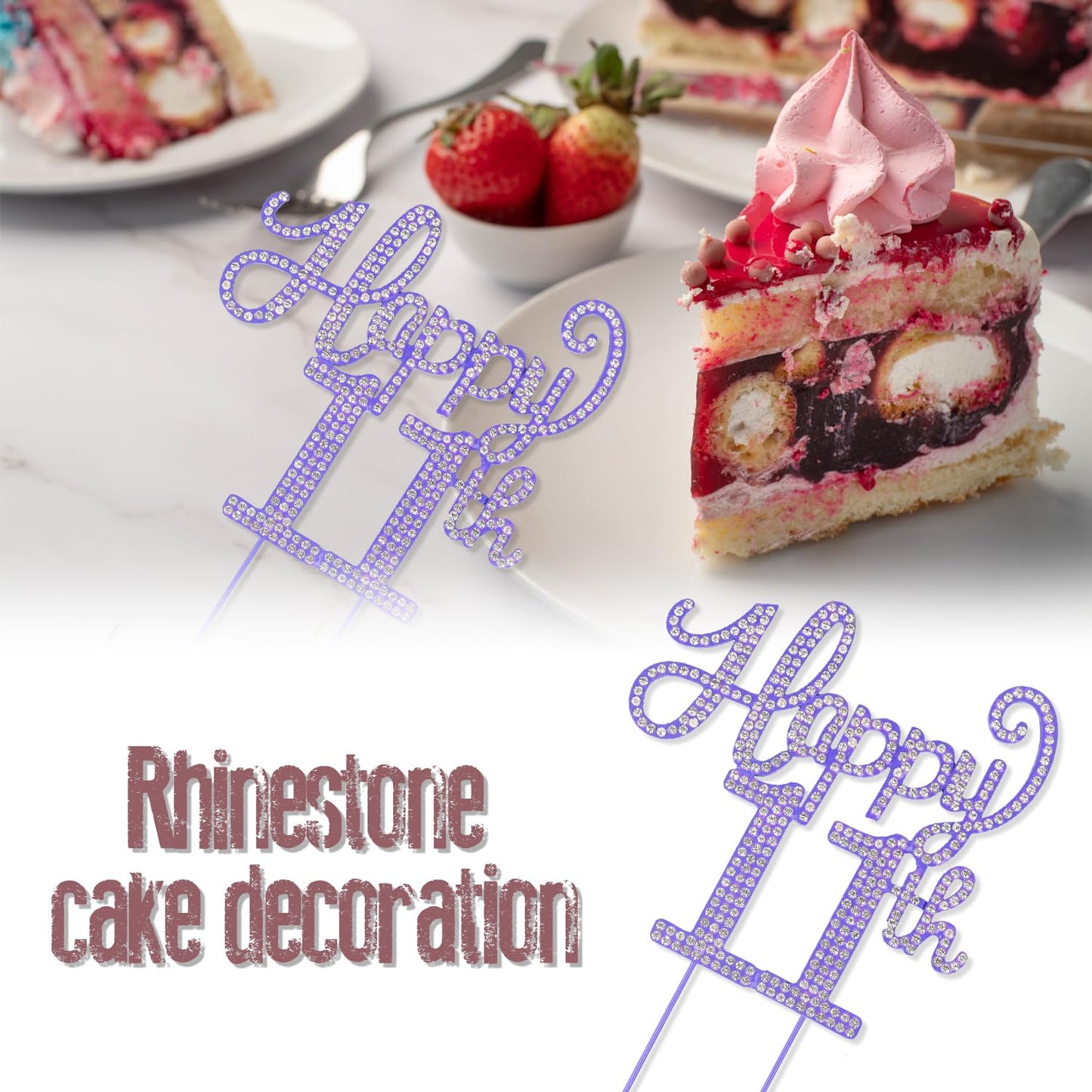 LASKYER Happy 11th Birthday Purple Rhinestone Cake Topper - 11th Birthday/Anniversary,Cheers to Eleven Years Old Bday Party Metal Sparkly Centerpieces Decorations.