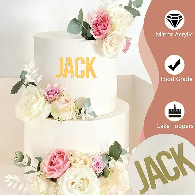 27PCS Custom Name Acrylic Letters Cake Toppers, DIY Personalized Cake Decoration For Birthday Wedding Anniversary Baby Shower Party Supplies(Gold)