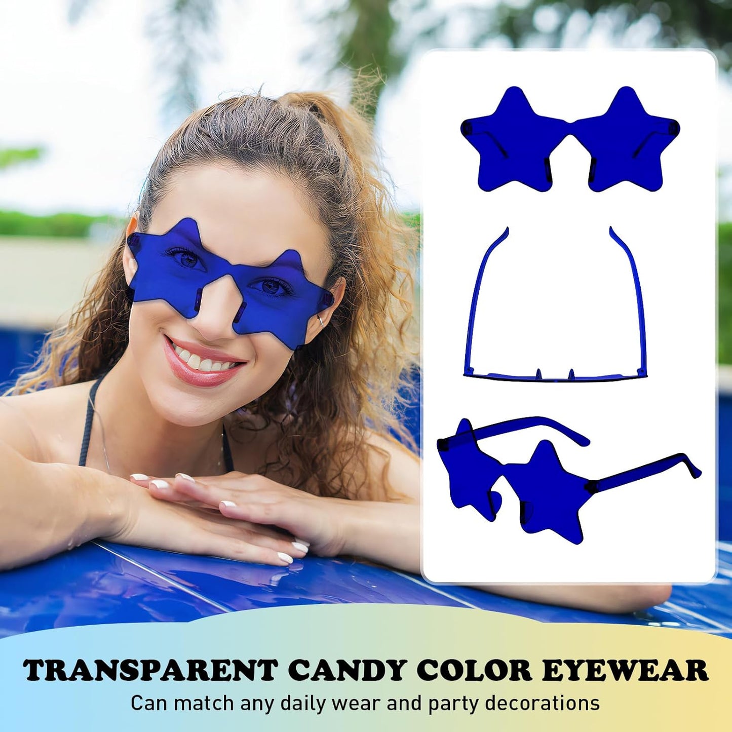 Matcheck 8/40 Pcs Star Shaped Rimless Sunglasses Bulk Transparent Candy Gradient Color Glasses One Piece Fun Party Eyewear