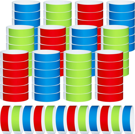 1200 Pcs Plastic Paper Wristbands for Events Neon Color Wrist Bands Concert Identification Wristbands Paper Bracelets Wristbands Party Hand Bands (Red, Fluorescent Green, Blue)