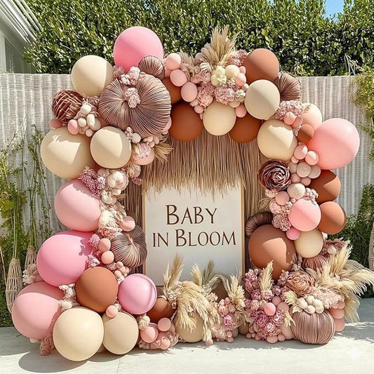 Pink Brown Balloon Garland Double Stuffed Light Pink Beige Brown Balloon Arch Kit for Birthday Baby Bloom Bridal Shower Boho Wedding Mother's Day Party Decorations