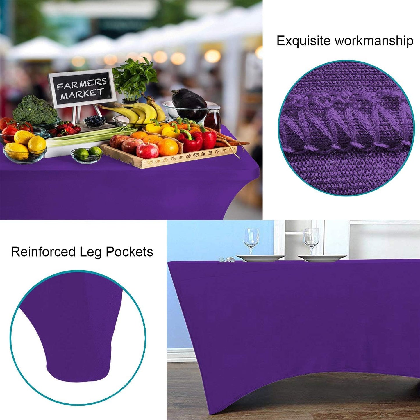 RELIANCER 2 Pack Stretch Spandex Table Covers for Rectangular Tables,8FT Elastic Fitted Tablecloth,Universal Rectangular Table Cloth Protector for Outdoor Party,Wedding,Bar,Birthday,Banquet,Events