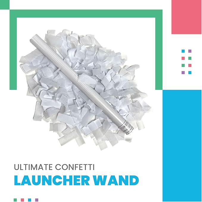Ultimate Confetti - 8 Pack White Confetti Wands - Handheld 14" Biodegradable Tissue Paper Confetti Flick Flutter Sticks For Wedding, Birthday, Parties & Live Events - 2 Handfuls, 1.5 oz Each Stick