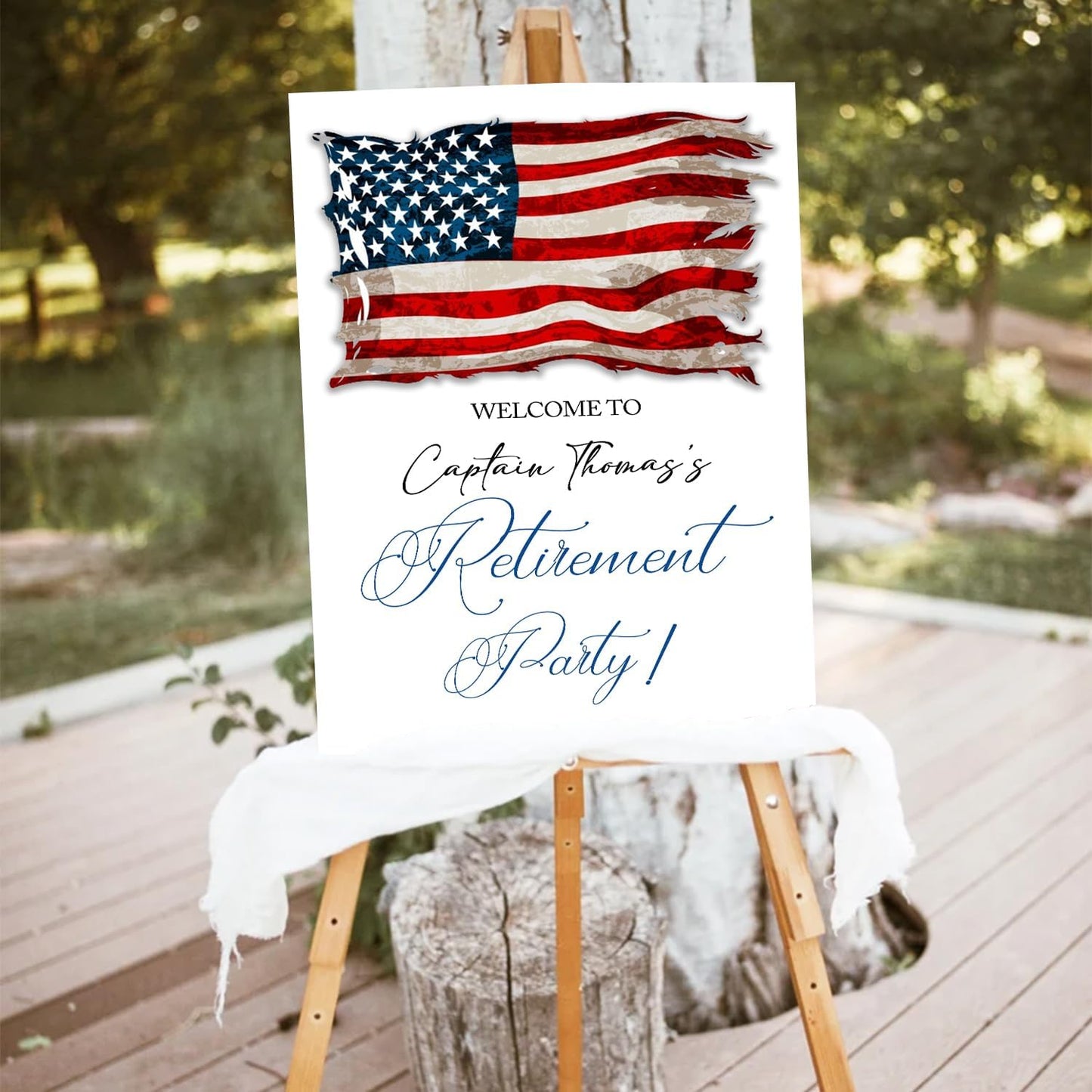 Army Retirement Party Welcome Sign, Patriotic Military Theme, PVC Material, 12x18 Inches, Full Size, Free Standing