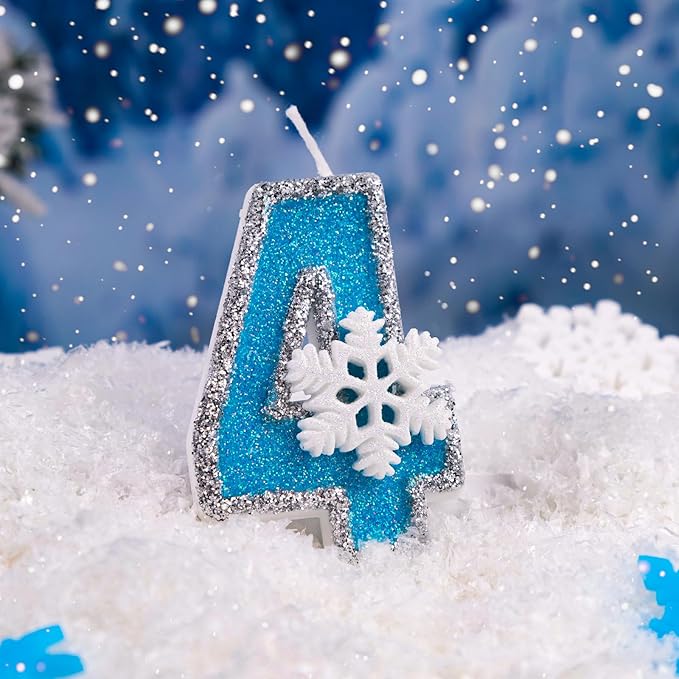 4th Blue Snowflake Birthday Candles Frozen Themed Number 4 Candles for Cake Topper Cupcake Decorations Party Decor Anniversary Celebrations Supplies