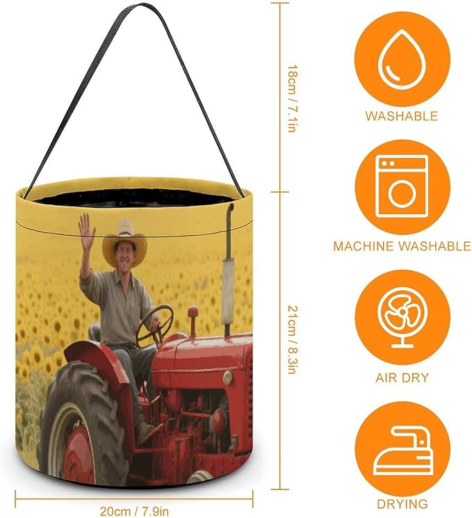 Halloween Candy Bucket - Sunflower Tractor Farm Trick Or Treat Candy Bag, Gift Bag for Party Favor Supplies