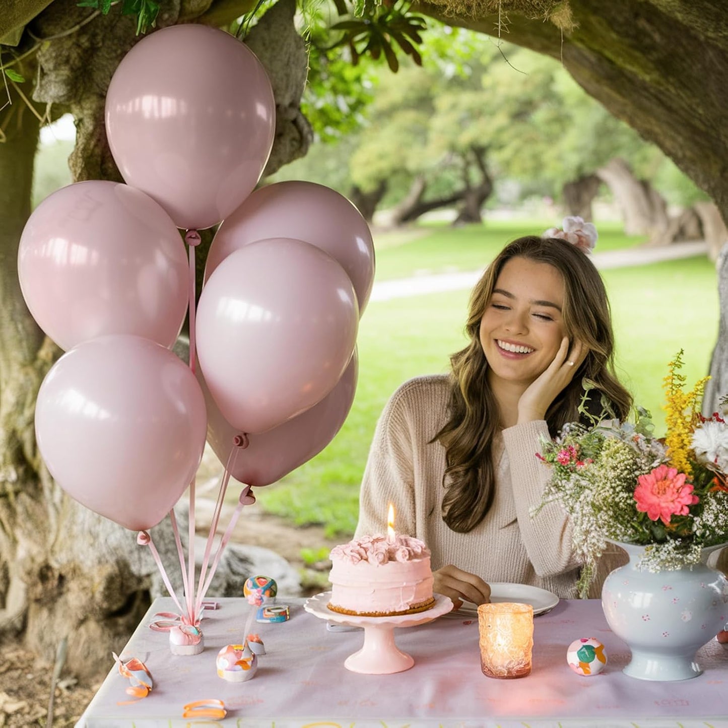 5 Inch Pink Balloons, 60 Pcs Boho Blush Pink Party Balloon Small Dusty Rose Nude Pink Balloons 5'' Mini Retro Vintage Pink Latex Helium Balloon for Girl Baby Shower Wedding Birthday Party Decor