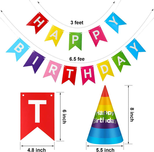 Boao 20 Pcs Rainbow Birthday Party Hats with Happy Birthday Banner Colorful Cone Hats for Adults Kids Toddlers Bulk Party Decorations Supplies