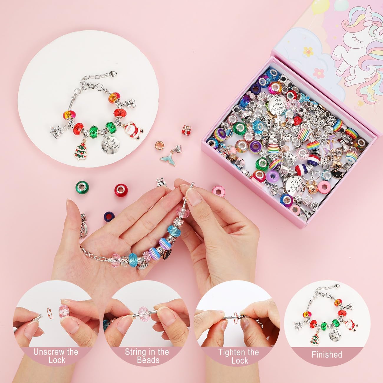 Emibele Girls Charm Beads Bracelet Making Kit, 87pcs Christmas-Themed Jewelry Making Kit for Kids Age 5-12, DIY Arts Crafts Toys for Teens Girls Holiday Gift Choices on Birthday Valentines Xmas