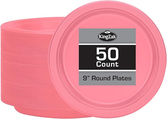 Pink Solid Color Premium Heavy Weight Plastic (9") 50 Count - Perfect for Weddings, Parties & Events, Sturdy & Stylish Tableware Solution