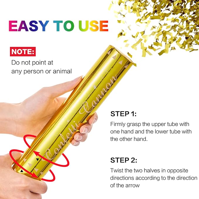 Gold Confetti Poppers - 12 Pack Golden Confetti Cannon for Wedding, Birthday, Graduation, Baby Shower, Anniversary, Christmas, New Year's