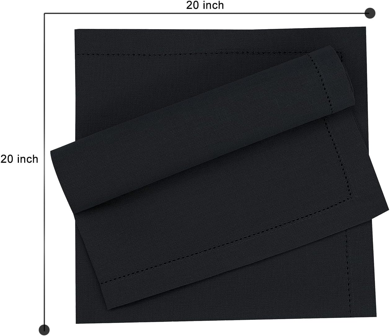 Ruvanti Premium Linen Napkins Set of 4-20x20 Inch, Classic Hemstitch, Mitered Corner Cloth Napkins‎‎ - Soft, Elegant Dinner Napkins Cloth Washable for Weddings, Parties, Everyday Use - Black