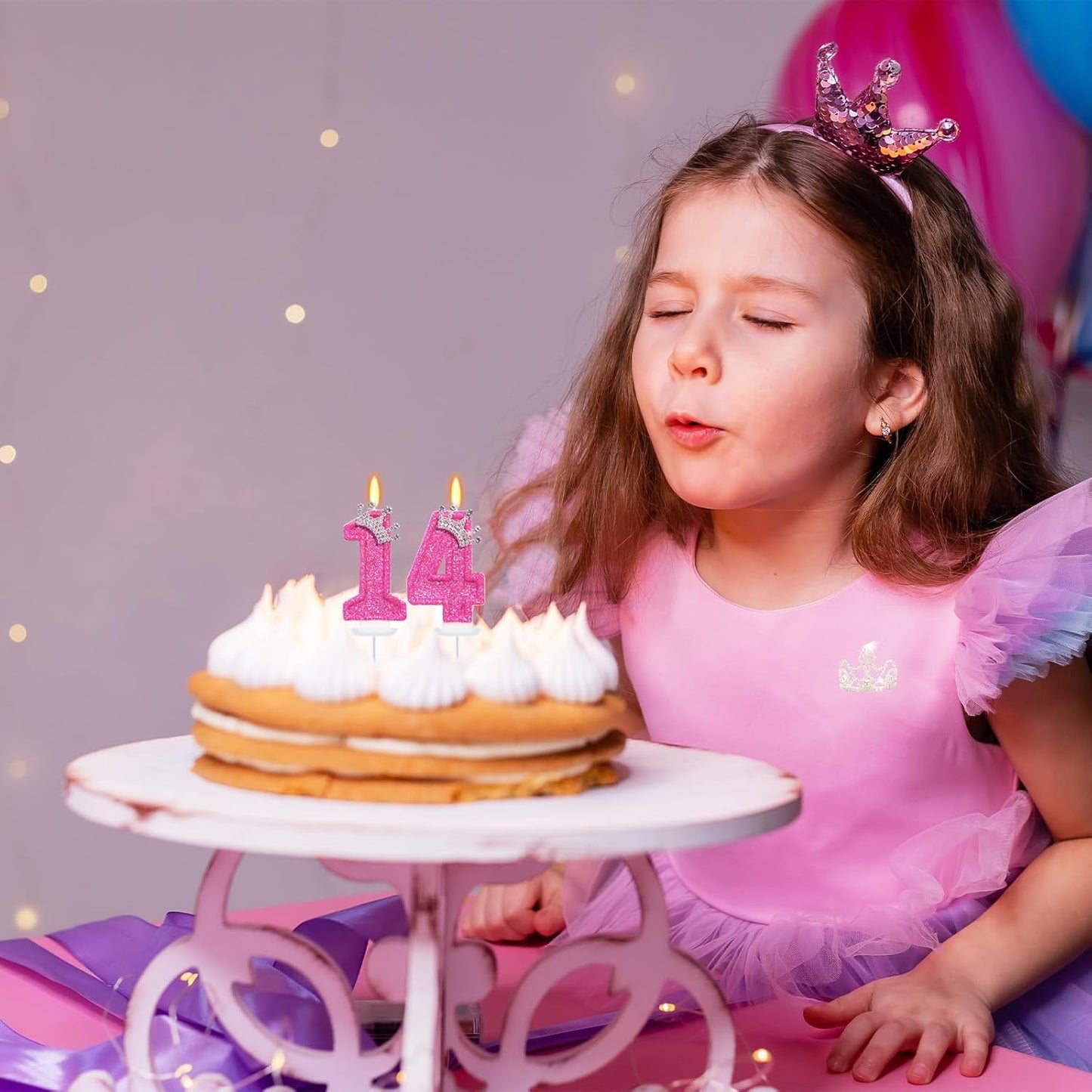 Birthday Candle for Cake, Crown Rose Number Candles, 2.76 inch Number Happy Birthday Candle, Cake Topper Decoration for Birthday Party (Number 14)