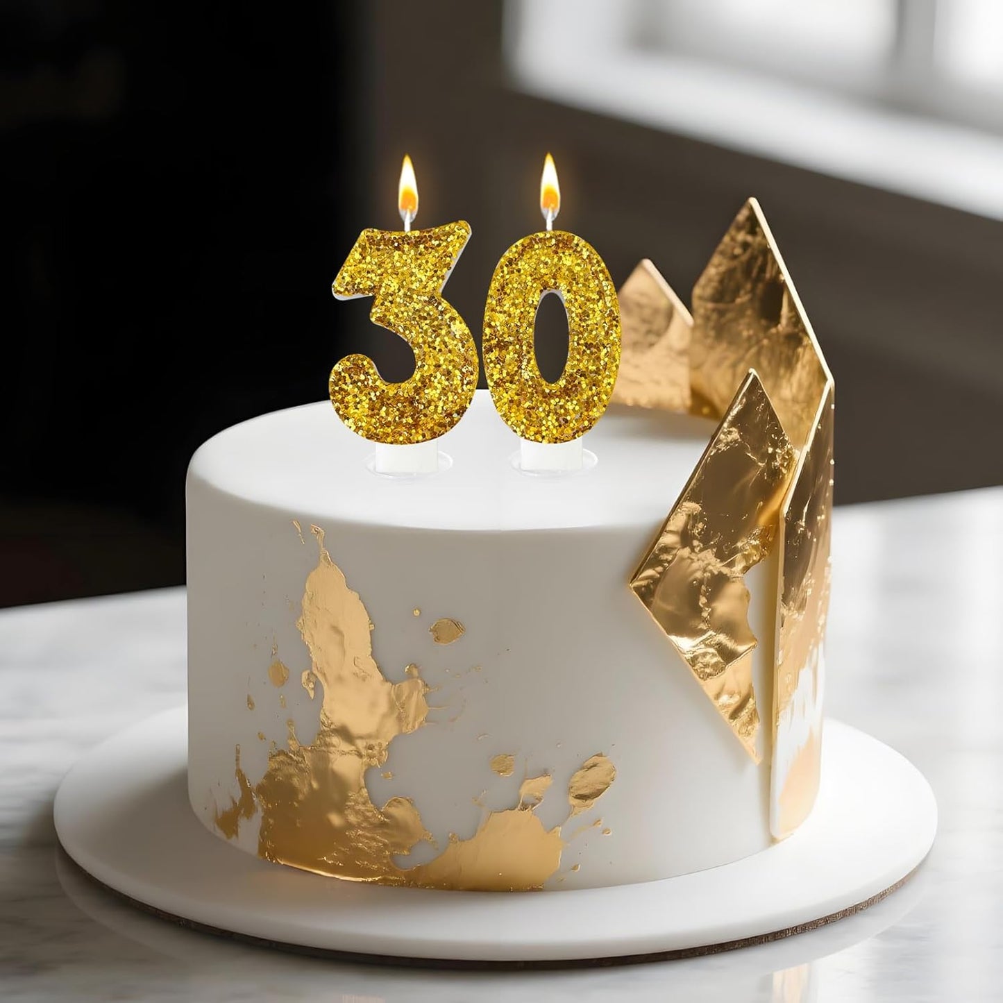 Birthday Number Candles, Glitter Number Candle Cake Decorations with Sequins, Cupcake Decorations for Girls, Women, Party Anniversary Celebrations (Number 3, Golden)
