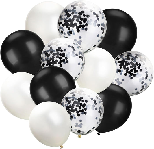 Hestya 100 Pieces 12 Inch White Black Balloons Latex Party Balloons Arch Garland Kit for Weddings, Bridal Shower, Graduation, Anniversary, Birthday Party Decoration