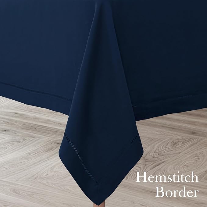 Linen World Hemstitch Linen Tablecloth,French Linen Navy Tablecloth 120" x 60" Inch,Washable Rectangular Table Cloth for Dining,Outdoor,Weddings and Restaurants,Decorative Thanksgiving Christmas