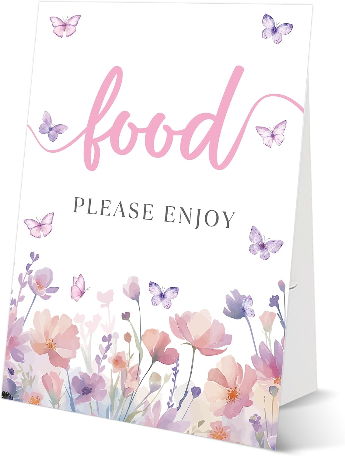 Butterfly Baby Shower Tabletop Sign, Food Please Enjoy, Include One 8×11 Sign with holder, Purple Butterfly Gender Reveal Party Decoration Supplies - FL32
