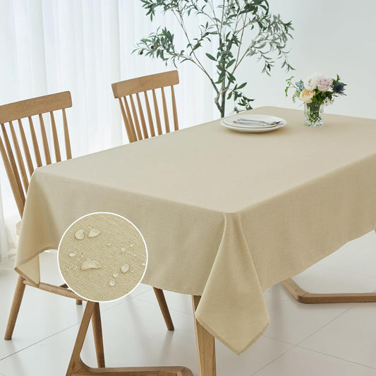 maxmill Linen Texture Tablecloth Water Resistance Antiwrinkle Spillproof Wipeable Washable Fabric Table Cloth for Dining Room, Buffet Banquet Party Holiday Dinner, Rectangular 60 x 108 Inch, Beige